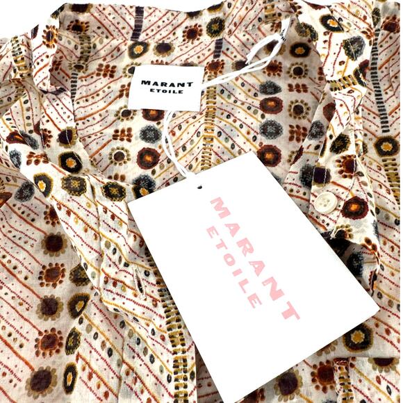 Marant Etoile Women's Ecru Mexika Printed Cotton Blouse Size 38 | Medium - Picture 3 of 12